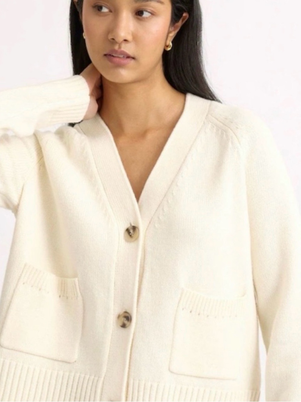 Classic Cream V‑Neck Button Cardigan